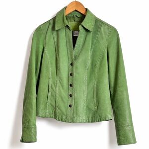 Live a Little Green Genuine Leather Button Front Jacket Small Boho Art Teacher